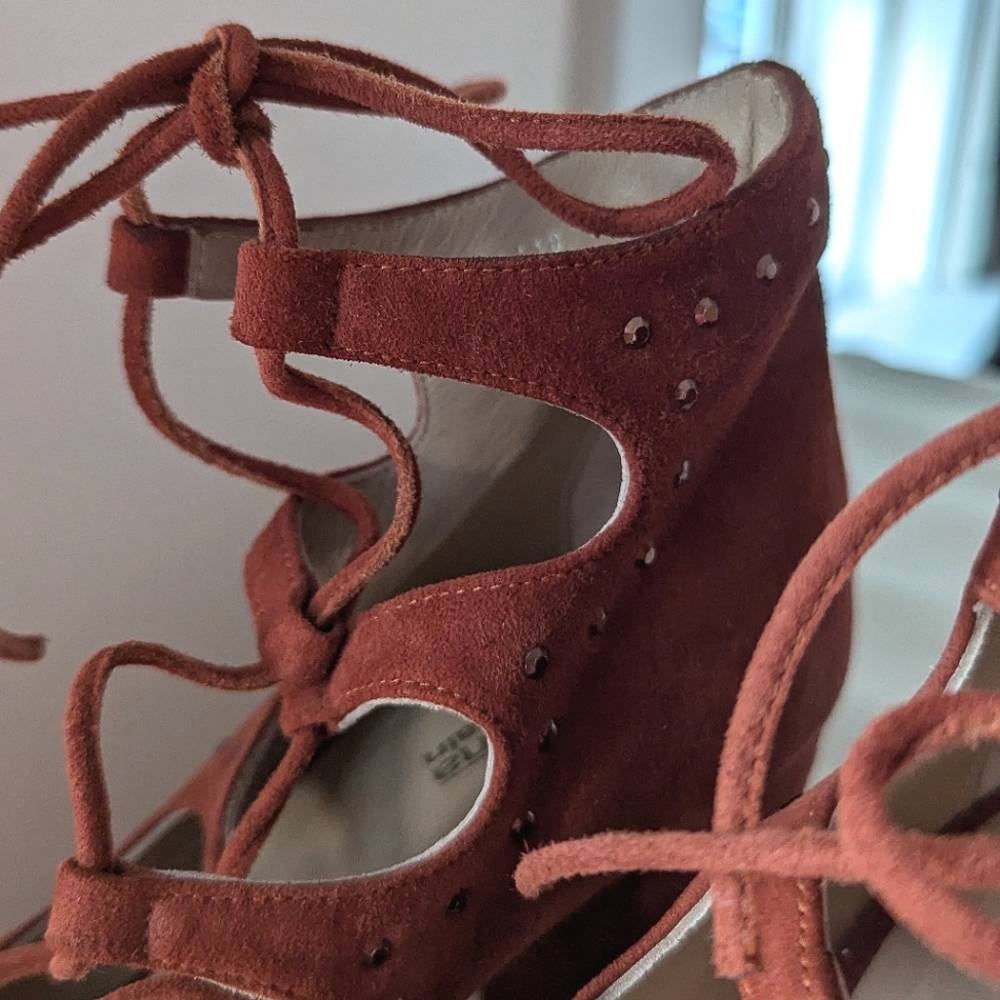 Sapena Spain Lace Up Chunky Ankle Heel Brown Suede Leather Round Yoe Euro 37.5 - Picture 11 of 16